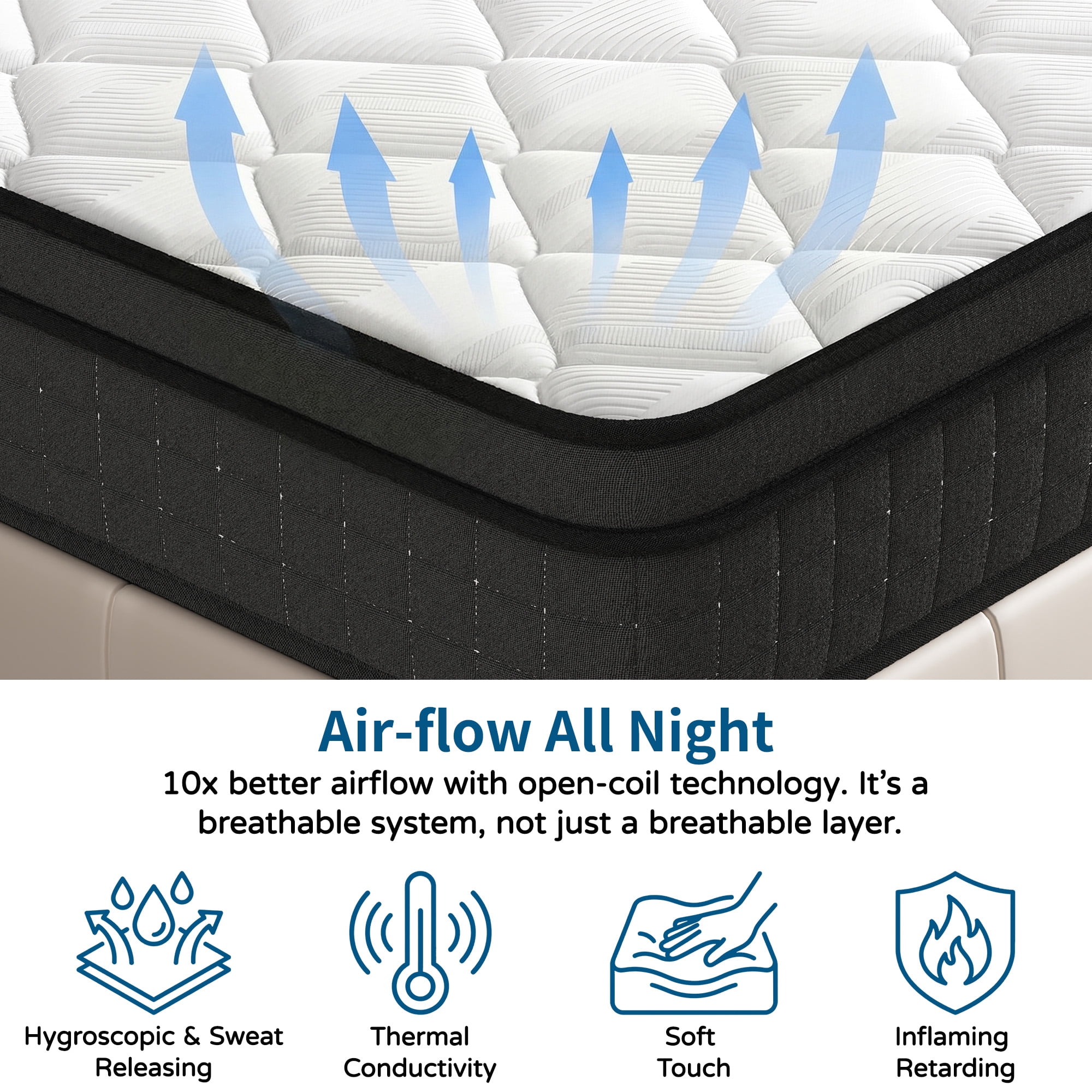 King Size 12" Hybrid Mattress - Gel Memory Foam & Pocket Springs, Medium Firm Feel, Motion Isolation, Pressure Relief, CertiPUR-US