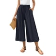 thumbnail image 2 of Stralyhd Womens Wide Leg Capris Pants Breathable Button Fly Casual 3/4 Pants Fashion Vacation Trousers 2026 Summer Linen Pants with Side Pockets Navy S, 2 of 8