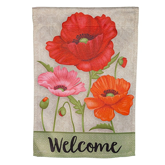 Poppy Welcome Suede Garden Flag