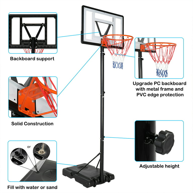 Basketball Hoop, 6.8-10ft Adjustable Kids In-Ground Basketball Hoop with Wheels, Portable Basketball Net with PVC Impact Backboard for Playing in Gym