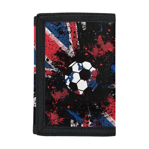 Chririnla UK Flag Soccer Print Slim Trifold Card Wallet, Polyester Children's Wallet Easy Access Kids Trifold Wallet for Travel School