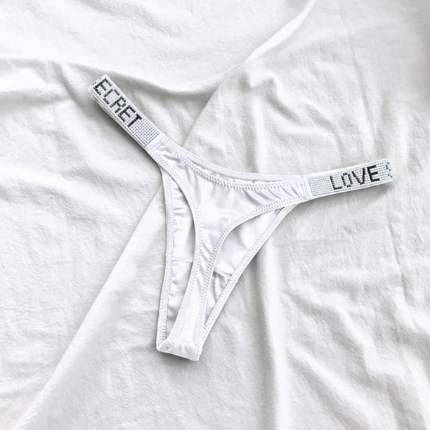 Bragas/Tangas/Ropa Interior Sexis Para Mujer Lujosas Letras Con Diamantes De Imitación Cómodo Satén Multicolor Horquilla Alta Realce De Cadera Cintura Bajapangjing