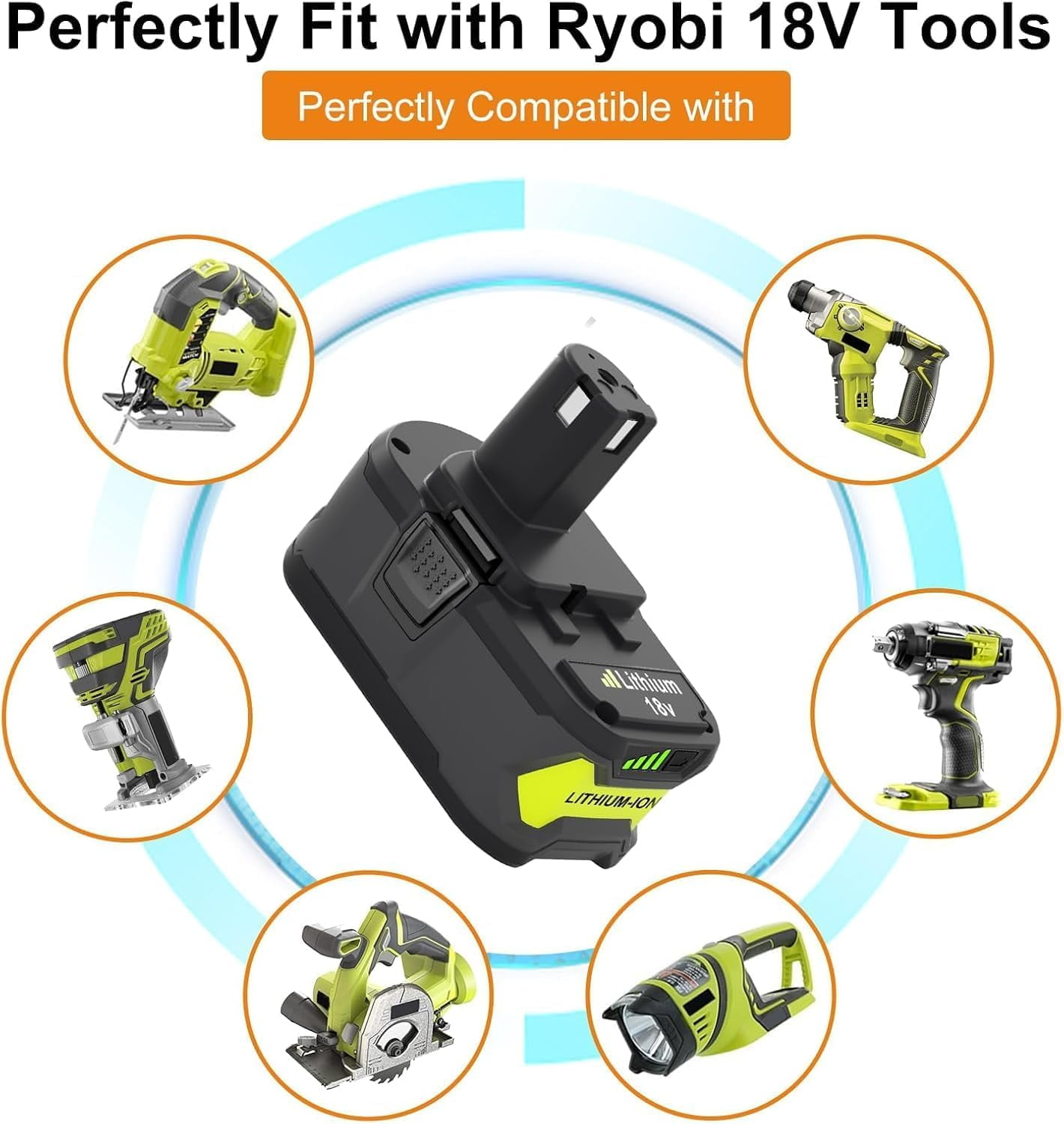 8.0Ah 2Pack Battery and Charger Combo for Ryobi 18V Lithium-ion P102 P197 P108 P189 P190 P100 ONEPLUS 18Volt Battery and Charger Kit for Ryobi