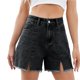 thumbnail image 1 of Pantalones cortos de mezclilla con abertura frontal for mujer, pantalones cortos casuales de verano con flecos y dobladillo crudo de talle alto, 1 of 7