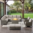 thumbnail image 2 of POCASSY 8PCS Outdoor Furniture Set with Fire Pit Table - All Weather Gray Wicker Outdoor Sectional Sofa with 41" Propane Firepit Table Outdoor Conversation Set for Deck, Porch, Garden - Beige, 2 of 13