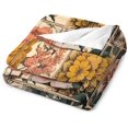 thumbnail image 3 of Manta de vellón con diseño floral bohemio, cortinas de cocina con flores bohemias de los años 60 y 70, manta de vellón de felpa premium ligera, suave y cálida, estilo retro chic, para viajes,, 3 of 8