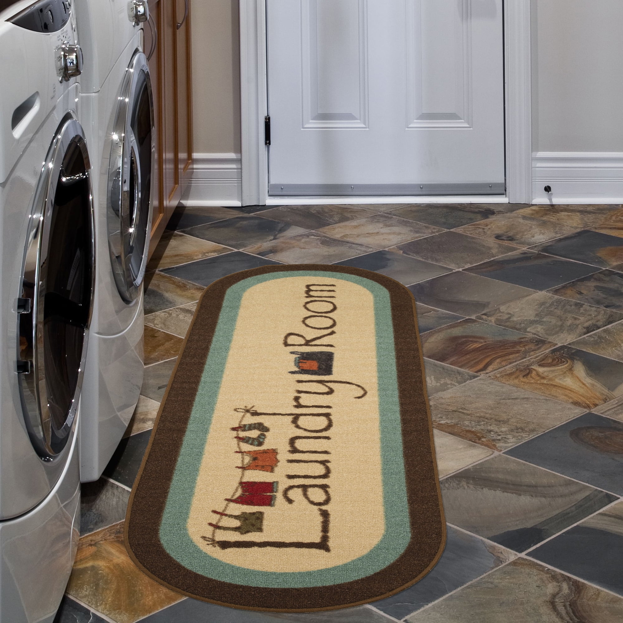 Ottomanson Laundry Non-Slip Rubberback Checkered Border 2x5 Laundry Room Runner Rug, 20 inch x 59 inch, Black