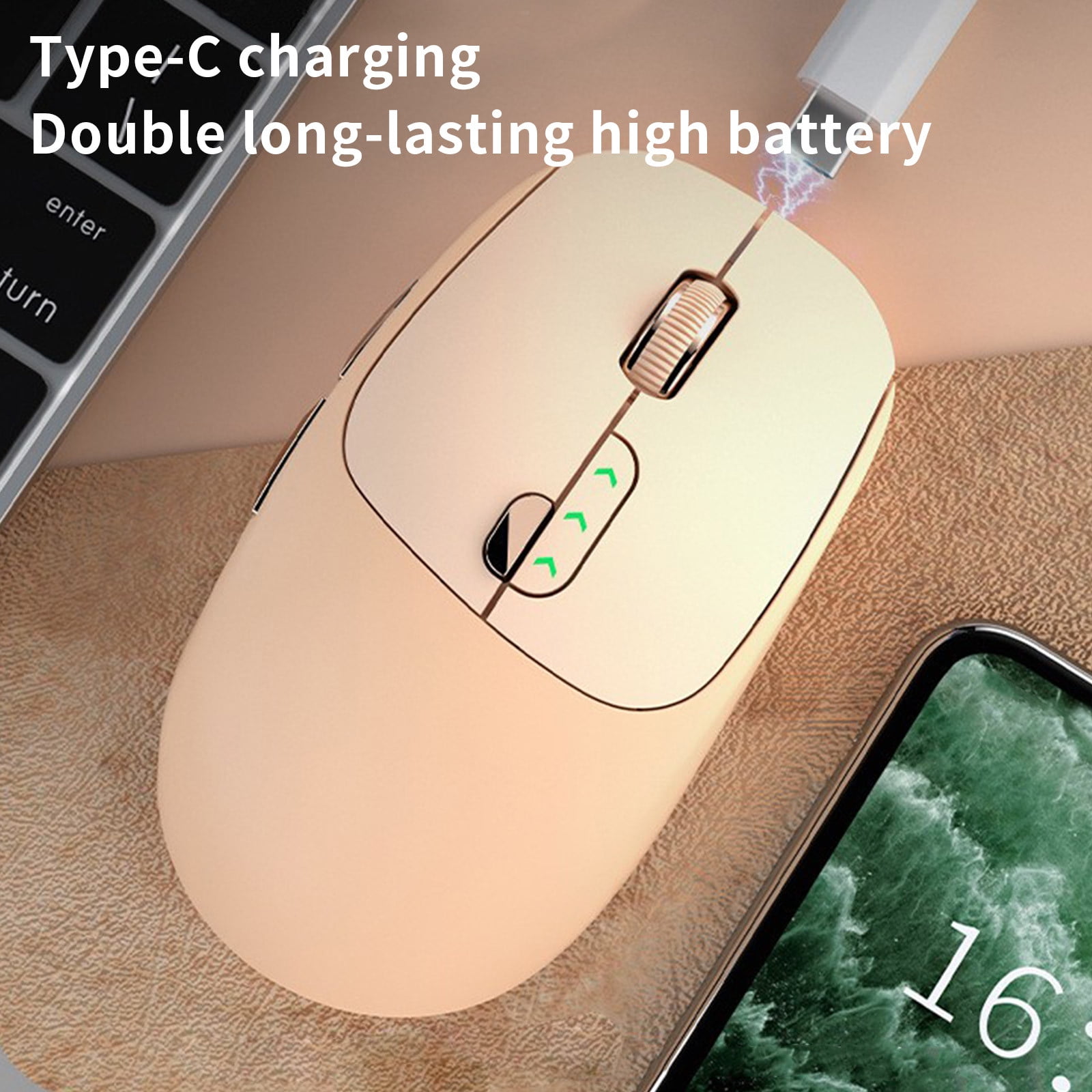 Tuphregyow Wireless Bluetooth Mouse Rechargeable Visible Power Quiet Office High-value DPI Adjustable Notebook Tablet PC Universal Mouse Pink