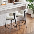 thumbnail image 3 of White Modern Swivel Bar Stools Set of 2, Boucle Fabric Counter Height Stools with 360° Rotation, Footrest, for Kitchen Island, Dining Room, 3 of 10
