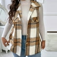 thumbnail image 2 of Brnmxoke Buffalo Plaid Womens Vest Casual Button Down Sleeveless Shacket Vests Lapel Neck Pockets Outerwear Waistcoat Khaki,XXXXXL, 2 of 6