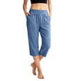 thumbnail image 2 of Pull On Capris for Women Dressy Casual Stretch Lightweight Capri Elastic High Waist Lounge Pants 2026 Summer Royal Blue S, 2 of 8