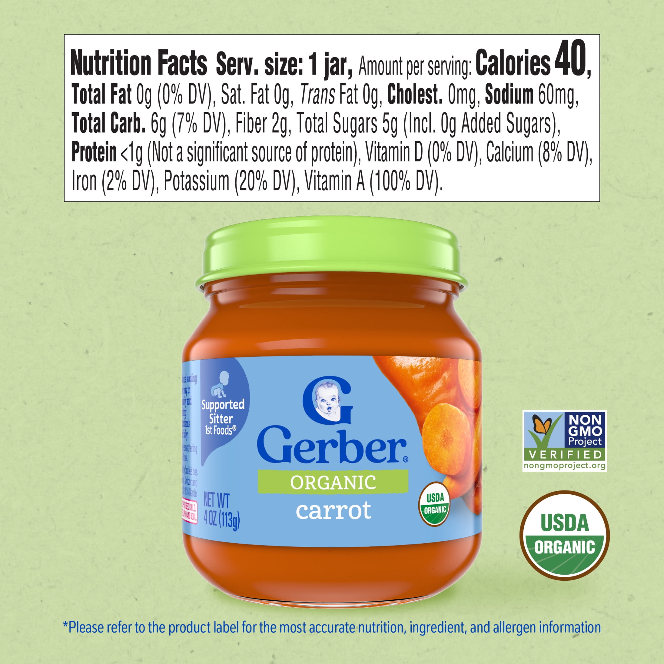 Gerber 1st Foods Organic for Baby Baby Food, Carrot, 4 oz Jar