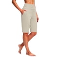 thumbnail image 4 of Women's Knee Length Bermuda Yoga Shorts, High Waisted Loose Wide Leg Summer Shorts with Pockets, Stretchy Athletic Gym Shorts for Casual Workout Daily Wear Beige L, 4 of 5