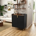 thumbnail image 4 of HLR 32"W Wine Bar Cabinet with 2 Door Fluted Texture, Modern Coffee Cabinet with Rack&Glass Holder, Black., 4 of 9