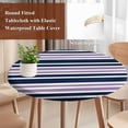 thumbnail image 4 of Navy Blue Purple Striped Round Tablecloth, Fitted Table Cover with Elastic for 55"-60" Round Tables, Gradient Horizontal Lines Table Cloth Outdoor Indoor Dinning Party Waterproof Tablecloths, 4 of 7