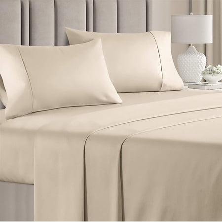 CGK Linens 4-Piece 400 Thread Count Cotton Sheet Set - California King Size 100% Cotton Sateen Bed Sheets Fits 18 -24 Mattresses Cream
