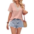 thumbnail image 2 of Lucakuins - Camisetas informales de verano para mujer, manga corta, cuello en V, color de contraste, camisetas holgadas Lucakuins  moda, 2 of 8
