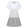 thumbnail image 5 of CHOK Robe Mini Décontractée pour Femme Grande Taille Été Ample Mode Patchwork Col en V à Rayures à Pois Manches Courtes Volant Ourlet à Étages en Lin Robe de Plage Soleil en Liquidation, 5 of 5