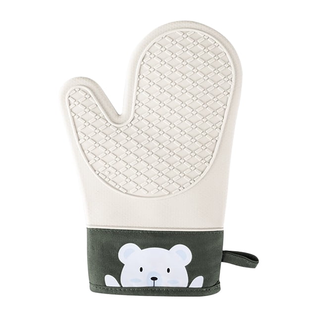 Kitchen Gloves for Cooking Green Extra Long Oven Mitts with Soft Cotton Lining and Non-slip Diamond Texture Grip