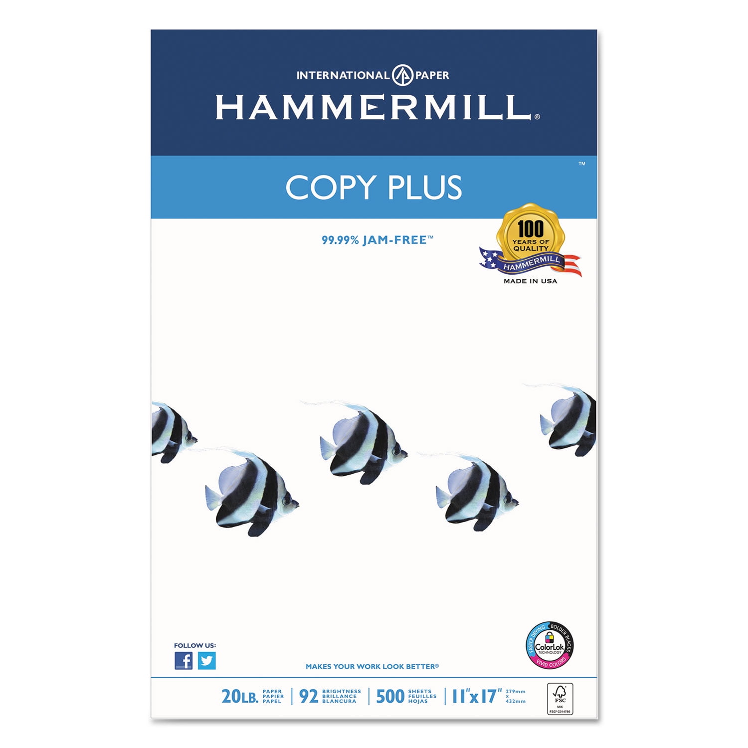 Photo 1 of Hammermill® Copy Plus Paper, 92 Brightness, 20 lb - White (500 Sheets Per Ream) 5 Reams
