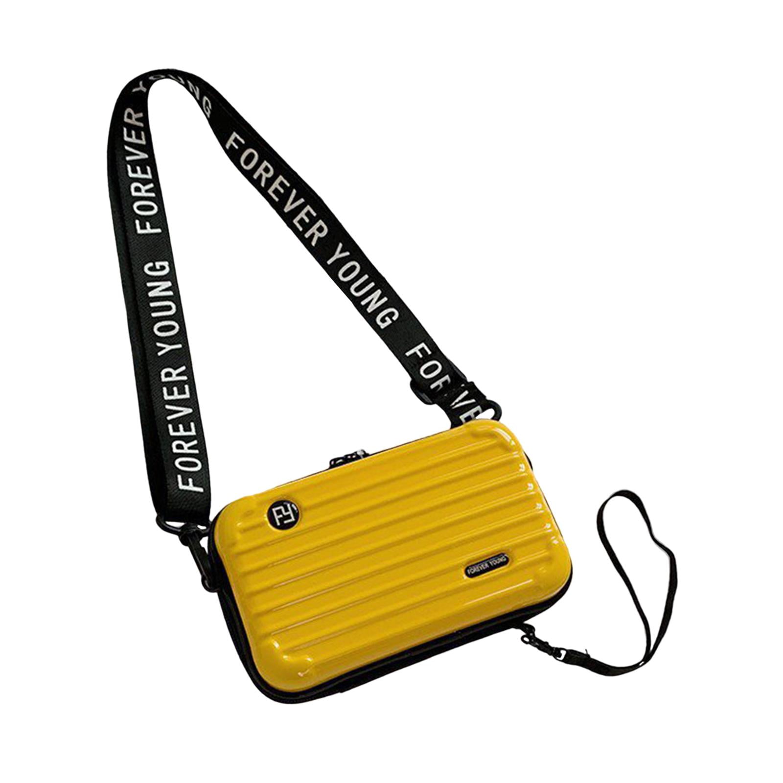 Hard Shell Cosmetic Bag Suitcase Handbag Travel Purse Fashionable Handbag Crossbody Bags Mini Suitcase Bag for Gym Biking Camping Traveling yellow