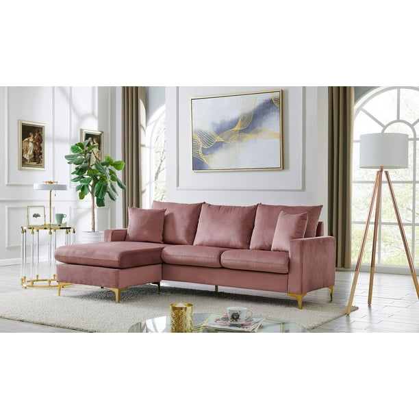 Chic Home Cromwell Velvet Upholstered Modular Sectional Sofa, Blush