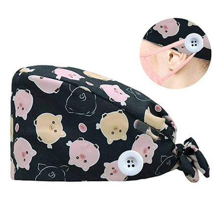 

VONCOS Fashion Cute Plush HatFashion Printed Button Work Hat Casual Unisex Scrub Cap