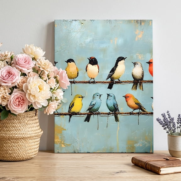 Bird Canvas Wall Art, Abstract Birds Framed Canvas Wall Decor Picture Print Artwork Decorations for Living Room Office Ready to Hang 10" x 8"