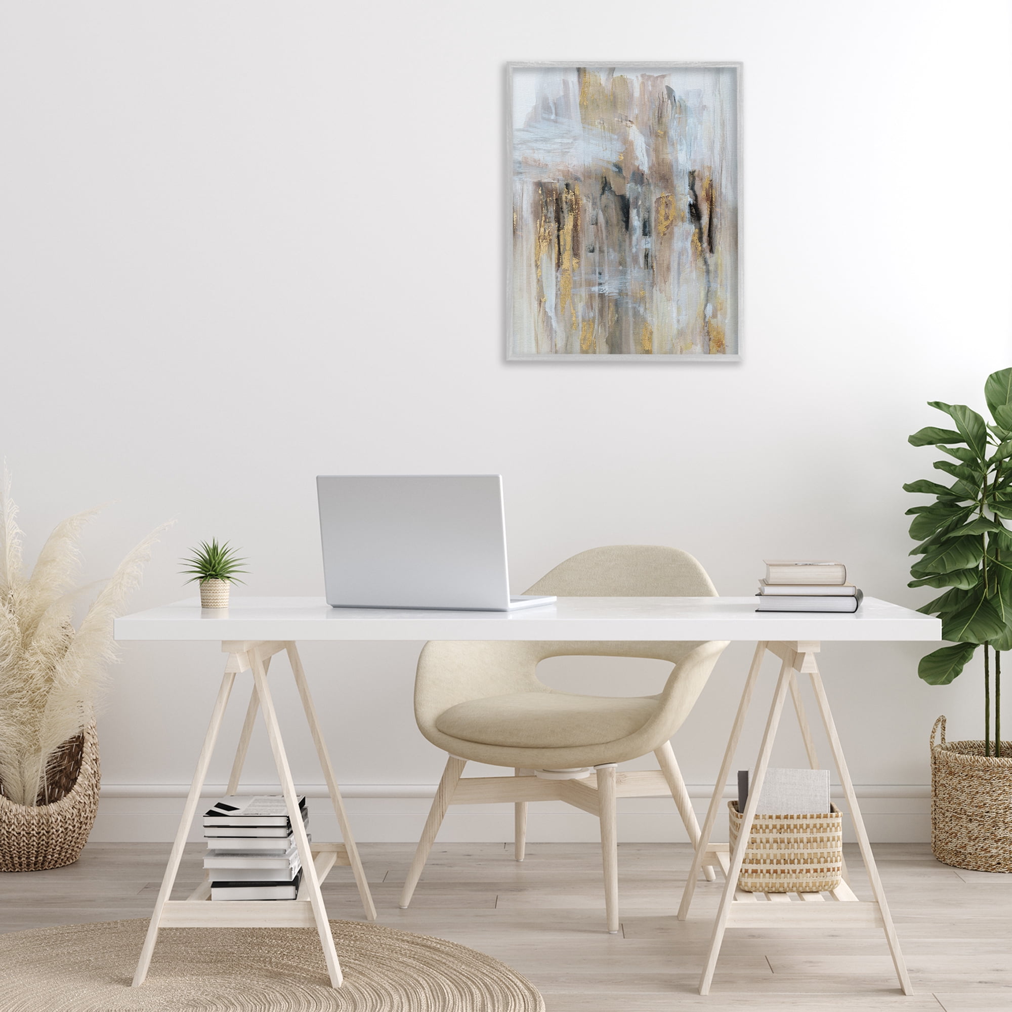 Stupell Industries Abstract Paint with Glam Accents Abstract Painting Gray Framed Art Print Wall Art, 24 x 30