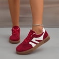 thumbnail image 6 of Color Block Stripe Sneakers, Gum Sole Trainers, Women's Fashion Sneakers Trendy Comfortable Cute Lace-Up Shoes Tennis Work Ladies Shoes Casual Classic Retro Non Slip Lightweight Sneakers, Red 7.5, 6 of 8