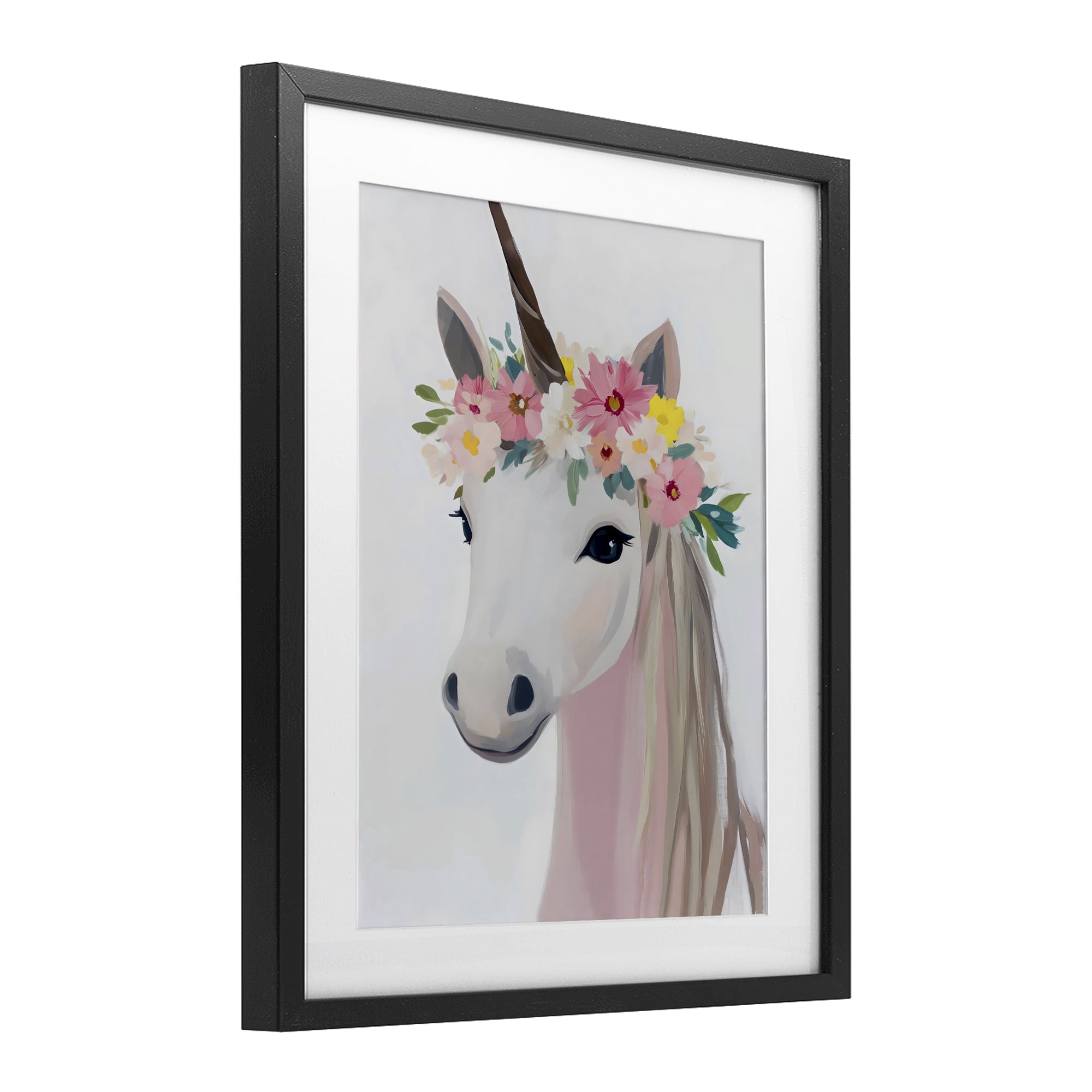 Stupell Industries Flower Crown Unicorn Black Framed Print Under Glass, design by The Prints Vibe