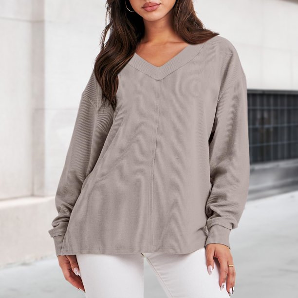 Suéter Suéter elegante con abertura lateral para mujer, suéter básico cómodo para ir al trabajo Ygjytge Gris T S para Mujer