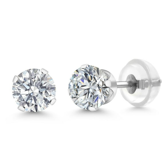 Gem Stone King 14K White Gold Lab Grown Diamond Stud Earrings for Women | 1.00 Cttw | Gemstone April Birthstone | Round 5MM | E-F Color | VVS-VS Clarity