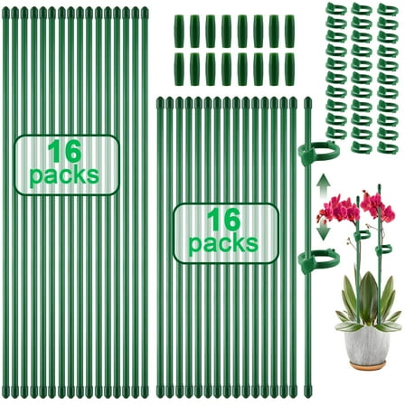 Remiawy 32 Pack Plant Support Stakes, 15.7 inch & 11.8 inch Plant Stakes, Adjustable Length Plant Sticks Garden Stakes with Clips for Indoor Outdoor Plants Potted Orchid Amaryllis Monstera Tomato