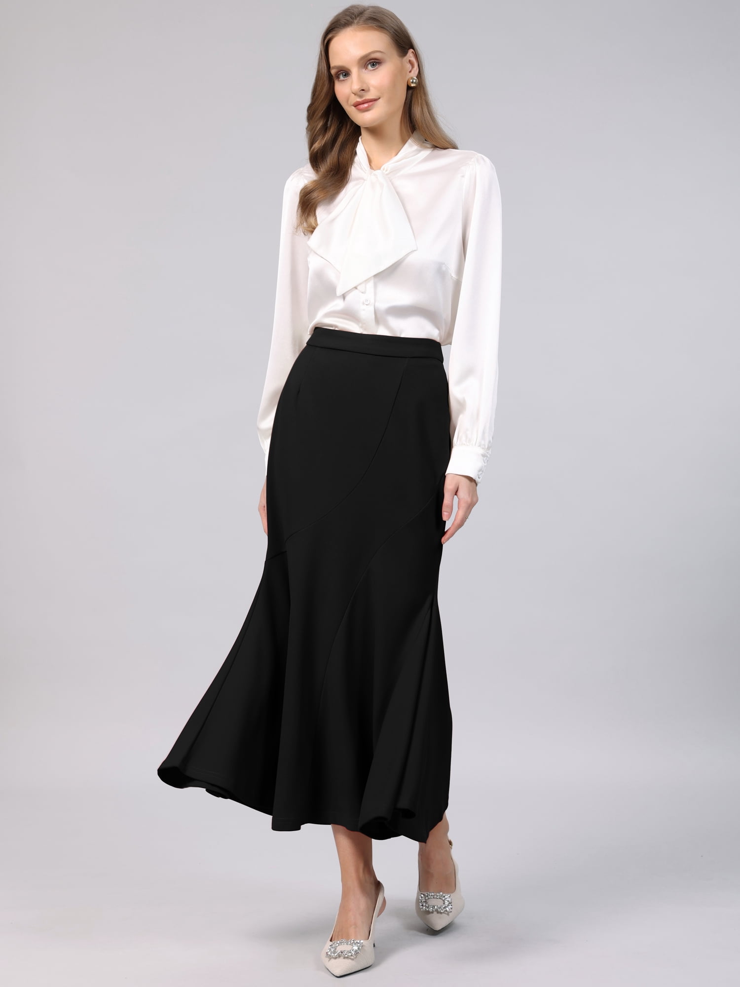 DARING DIVA Women's Fishtail Long Skirt High Work Maxi Mermaid Skirts S Black