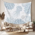 thumbnail image 2 of Light Blue Coastal Tapestry for Bedroom Wall Hanging Tapestry, Coral Jellyfish Starfish Ocean Nautical Ceiling Backdrop Tapestries Poster Blanket Wall Decor for Teens Room Living Room Dorm 59" x 79", 2 of 8