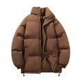 thumbnail image 5 of LpwkSSA Men's Down Coats Plus Size Solid Color Casual Outdoor Hooded Zip Button Cotton Padded Jacket Long Sleeve Winter Thick Warm Parka Coat Brown S, 5 of 5