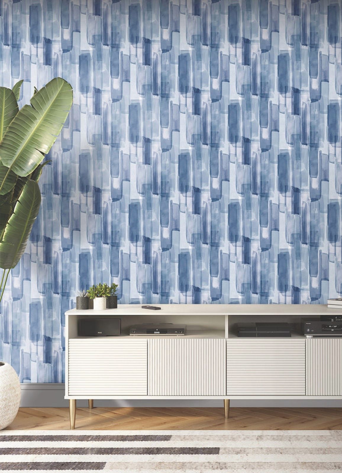 Mr. Kate Watercolor Glass Dark Blue Peel and Stick Wallpaper