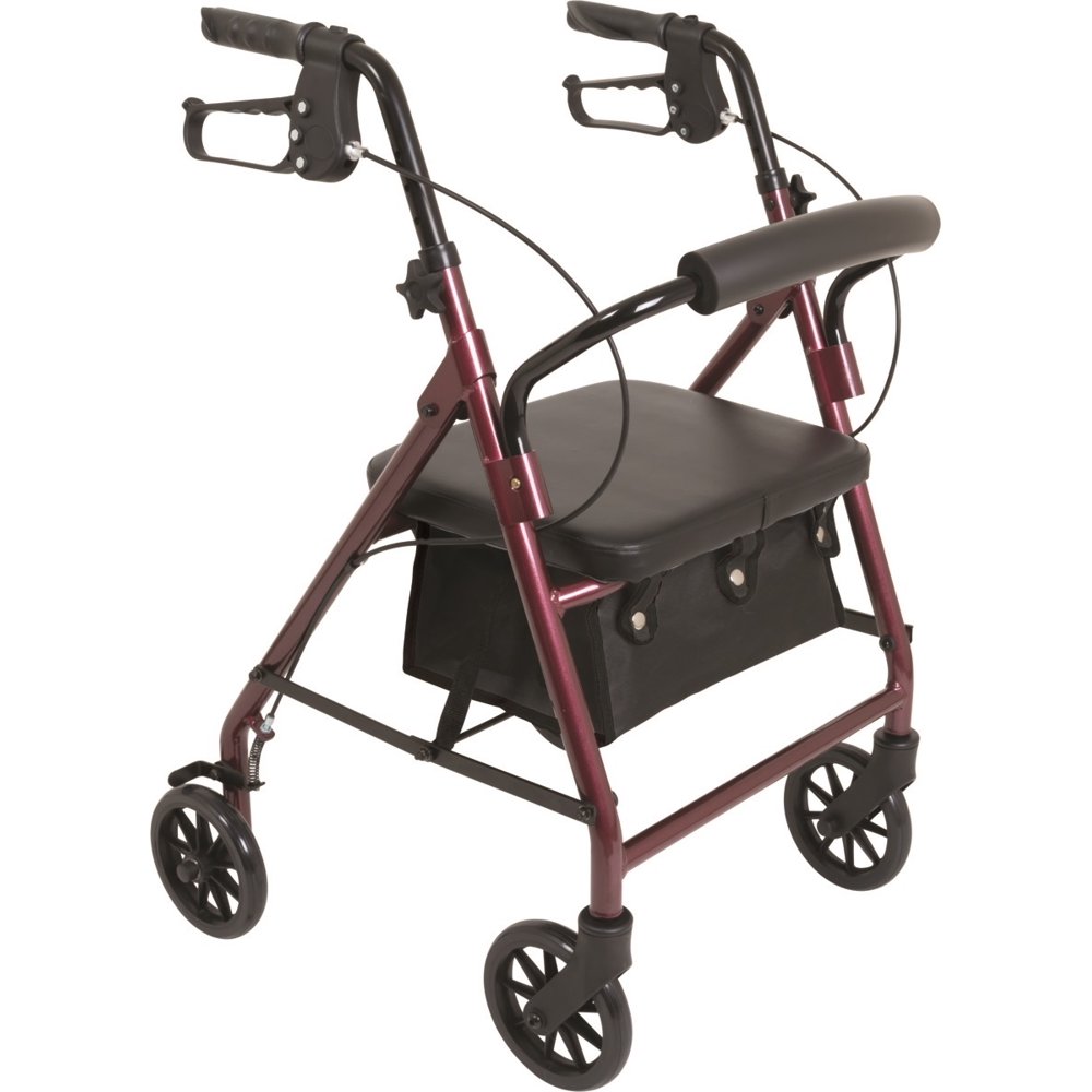 ProBasics Junior Aluminum Rollator, 6" Wheels, Burgundy, 250 lb Weight