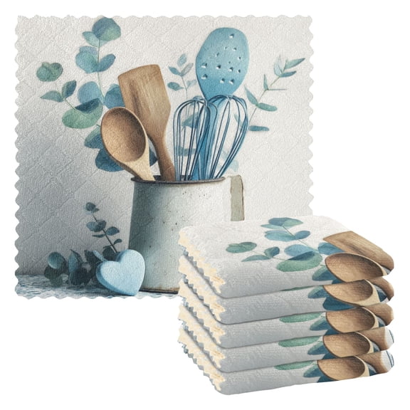 6 Pieces of Kitchen Towels 11x11Inch Kitchen Dish Cloths Kitchen Dish Towels Reuseable Cleaning Cloths Cute Kitchenware Pattern