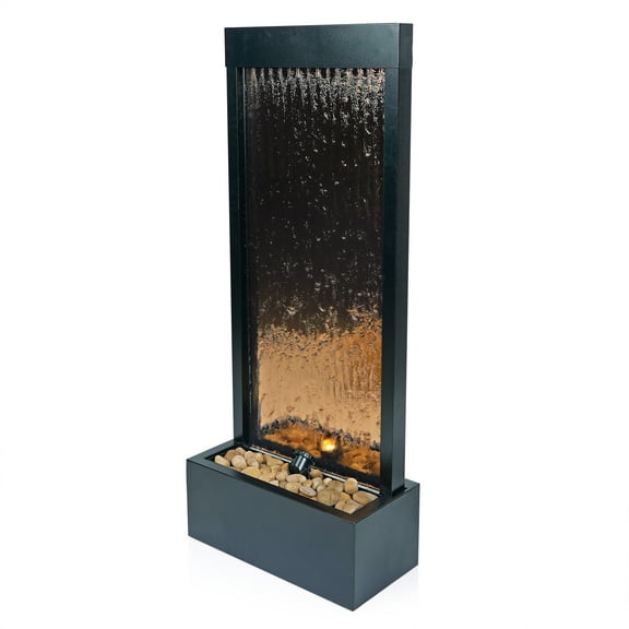 Bronze Mirror Fountain w/Decorative Stones & LED Light