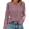 thumbnail image 2 of Nokdvo Sweatshirts for Woman Fashion 2025 Plaid Crew Neck Pullover Long Sleeve Casual Loose Fitting Shirts,Pink XL, 2 of 5