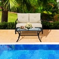 thumbnail image 4 of Gymax 2PCS Outdoor Loveseat Set Cushioned Patio Bench Sofa w/ Coffee Table, 4 of 10