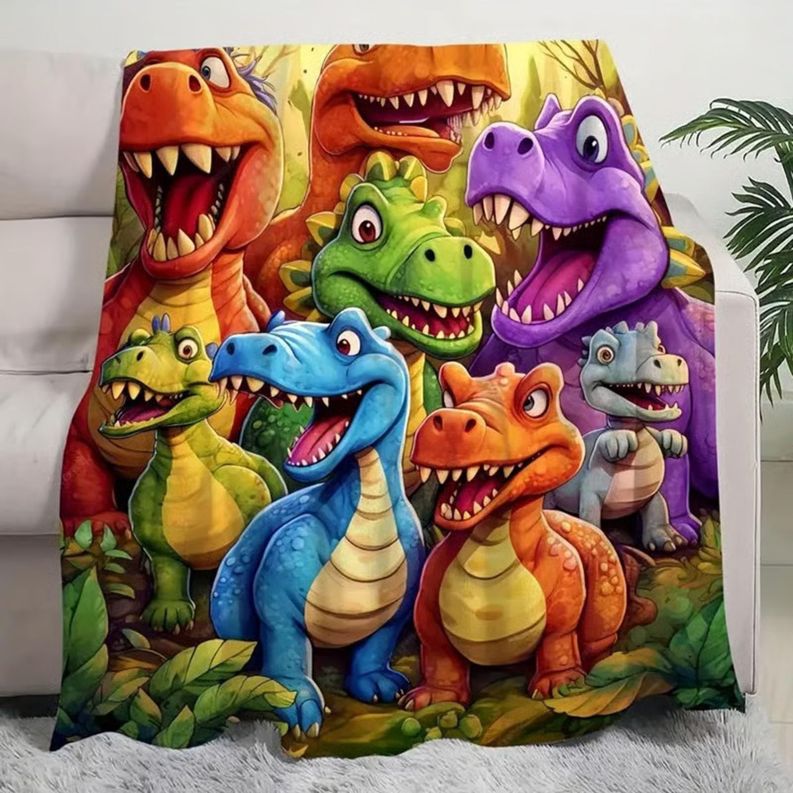 2026 New Cute Smiling Dinosaurs HD Digital Print Flannel, 50"x60" Dinosaur Throw Blanket, Cozy, Soft, Warm, Polyester Blanketfor Boys and Girls, Contemporary Animal Theme (1Pcs, 59.1"x78.7")