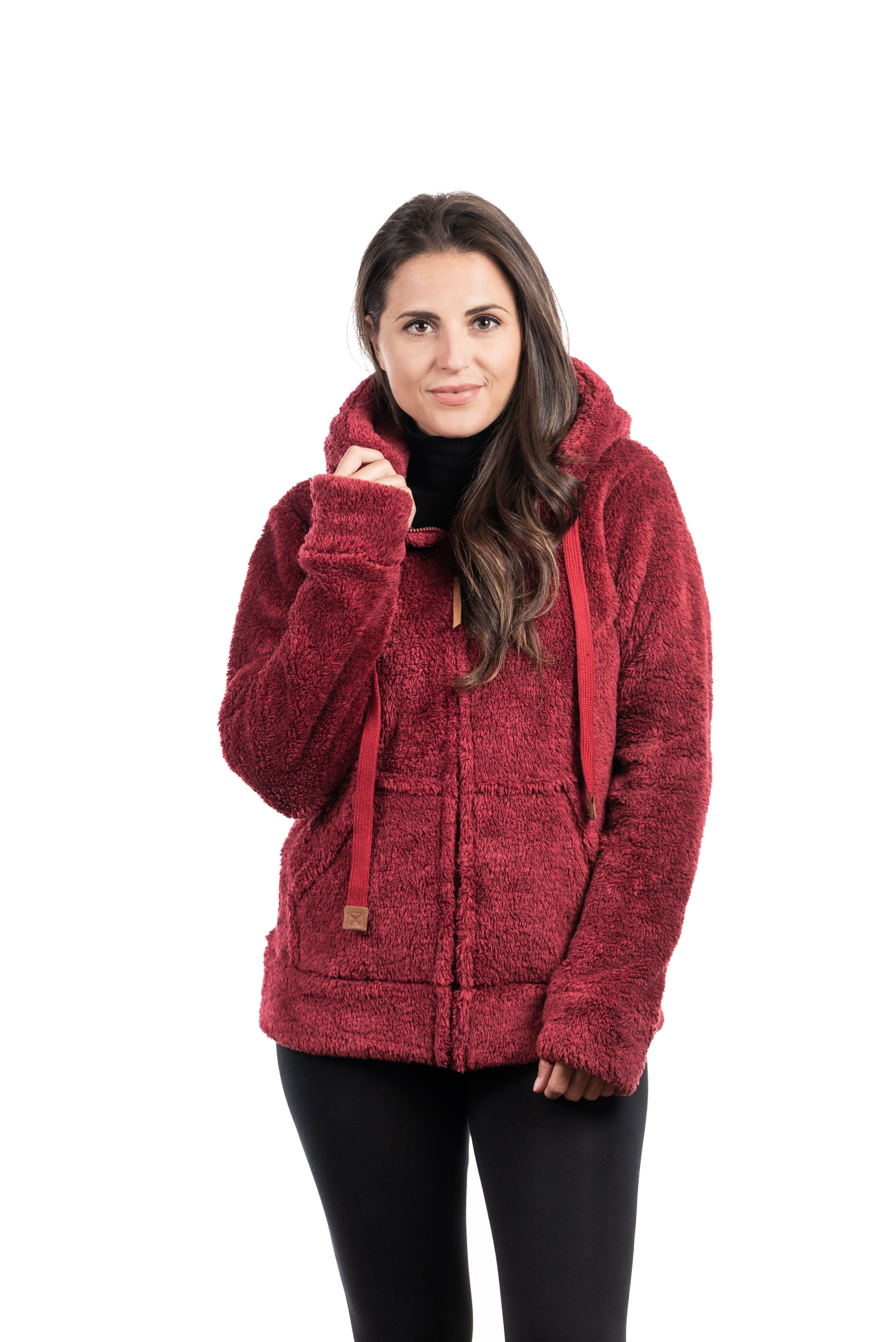 TrailCrest Women's Casual Sherpa Fuzzy Fleece Hoodie Full Zip with Thumb Holes Relaxed Fit