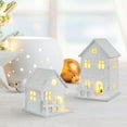 thumbnail image 4 of ABPETE 3pcs Christmas Village Houses Sets: Glowing Christmas Village Accessories Led Lighted Diy Christmas Sets Christmas Figurines House White Christmas Village For Winter Xmas Holiday Party, 4 of 9