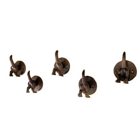 

5 pc Dog Tail Wall Hooks Rustic Brown Cast Iron w/hardware