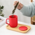 thumbnail image 1 of Ceramic Tea Infuser Cup with Lid - Handle Tea Cup with Strainers for Loose Leaf Tea，Enhanced Heat Protection，Business Mug Office Mug Ceramic Mug | Red, 1 of 8