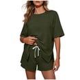 thumbnail image 3 of Bovxnpu Women 2 Piece Loungewear Set Beach Vacation Sweatsuit Tracksuit Set Fashion Casual Pocket Short Sleeve Crew Neck Top Elastic Waist Set Summer Outfits, 3 of 8