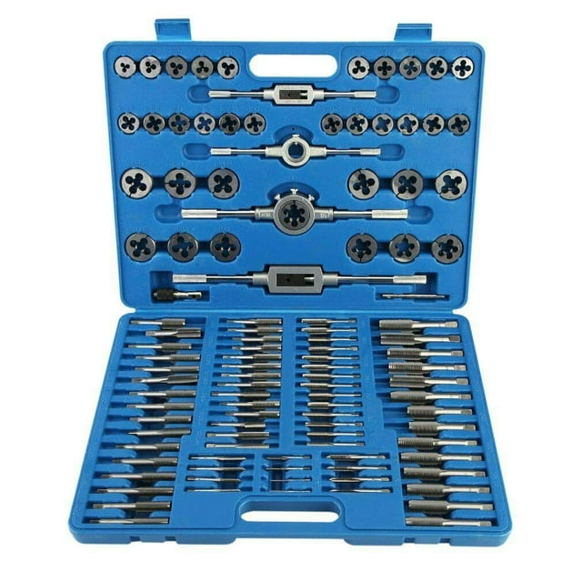 Standard Metric Bearing Steel Tap and Die Rethread Set, 110 Piece Engineers Kit Screw Bolt Cutter for Cutting External and Internal Threads with Storage Case by Mostbest (Blue)